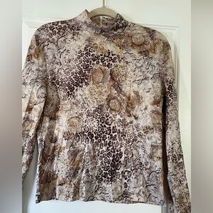 St. John Collection Brown and Cream Animal Print Long Sleeve Top